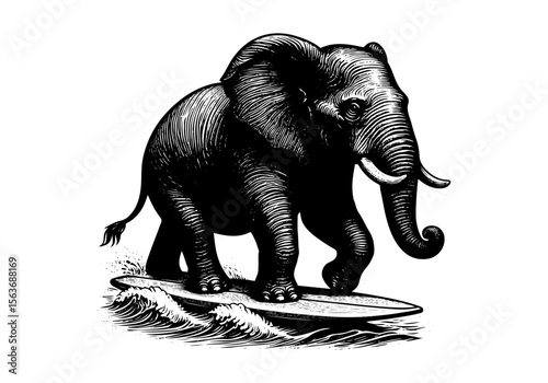 Animals Surfing Engraved Hand Drawn Natural Illustration Vector Isolated by AZ for Books, Arts, Design and Decoration Graphic Asset