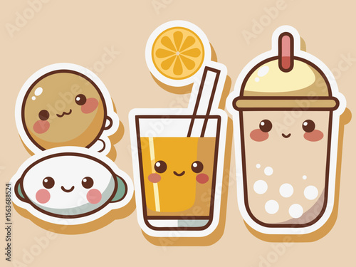 Kawaii Fruit and Drink Stickers A Cute Collection of Refreshing and Adorable Beverage and Fruit Designs