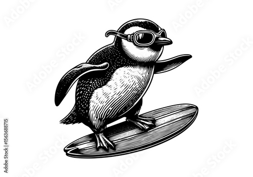 Animals Surfing Engraved Hand Drawn Natural Illustration Vector Isolated by AZ for Books, Arts, Design and Decoration Graphic Asset