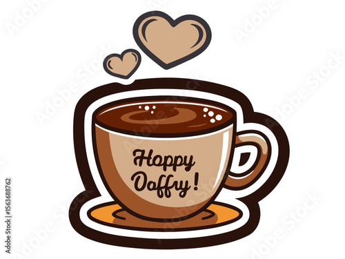 Aromatic Coffee Cup with Heart Steam and a Cheerful Message for a Special Someone cartoon