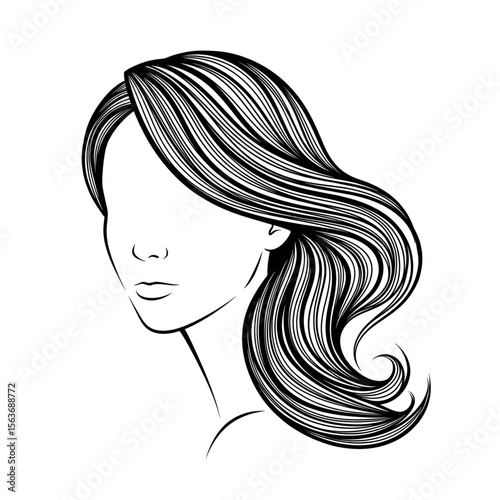 Woman with wavy long hair – minimalist line art
