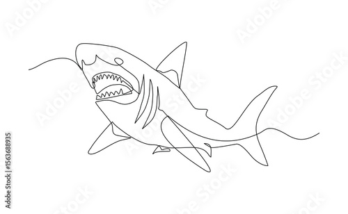 Continuous line of great white shark fish underwater sea ocean marine wildlife animal sketch drawing editable stroke vector illustration