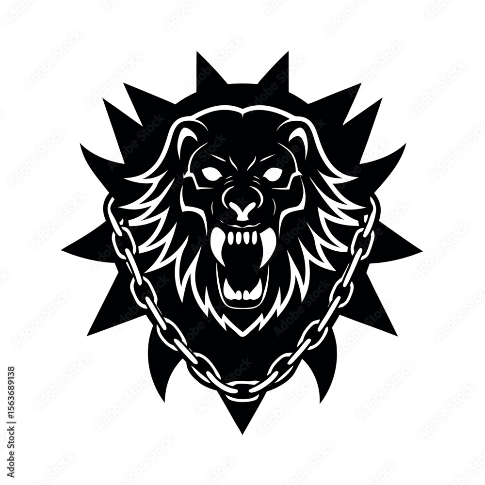 Fototapeta premium lion skull surrounded by clasped chains
