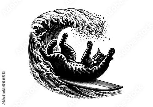 Animals Surfing Engraved Hand Drawn Natural Illustration Vector Isolated by AZ for Books, Arts, Design and Decoration Graphic Asset
