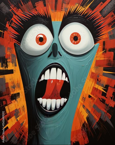 A colorful cartoon character with large eyes and an open mouth is depicted in this image, exuding a playful and expressive vibe with its vibrant colors and exaggerated features