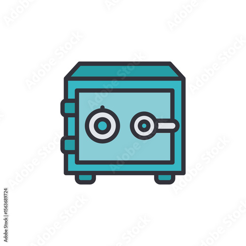 Stylized Teal Safe Deposit Box With Combination Lock Element