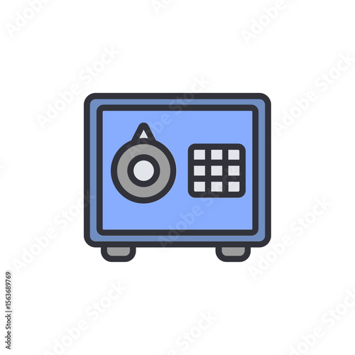 Blue Safe With Dial And Keypad For Security Concept