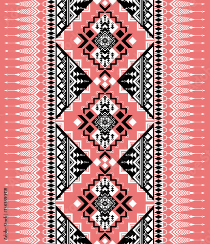 pink, black and white geometric ethnic, traditional, abstract, seamless, pattern design for wrap, carpet, decorative, wallpaper, fashion, fabric, illustration, Navajo native, vintage, luxury 