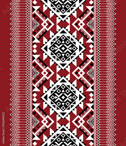 Red and white geometric ethnic, traditional, abstract, seamless, pattern design for wrap, carpet, decorative, wallpaper, fashion, fabric, illustration, Navajo native,  culture, vector illustration    