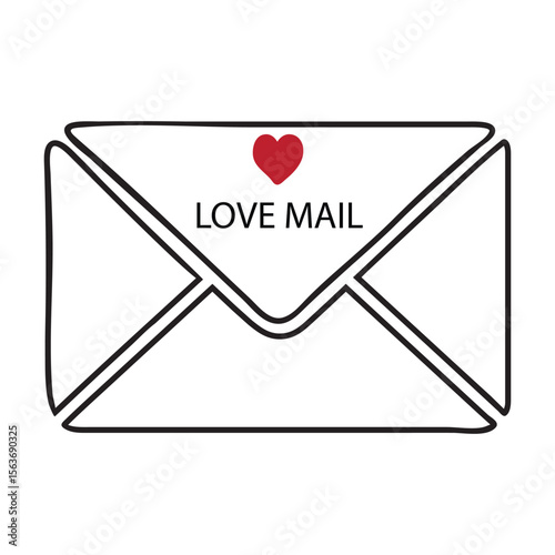 White envelope with red heart and love mail text letter