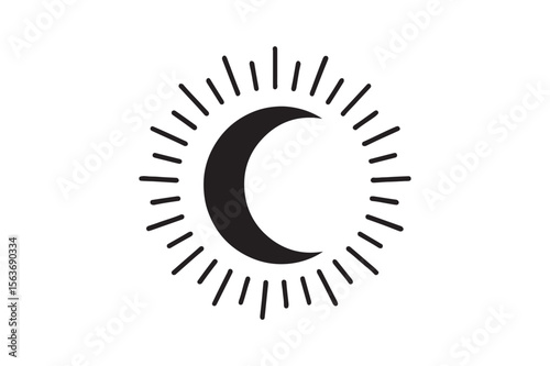 crescent halo silhouette vector art illustration on white background