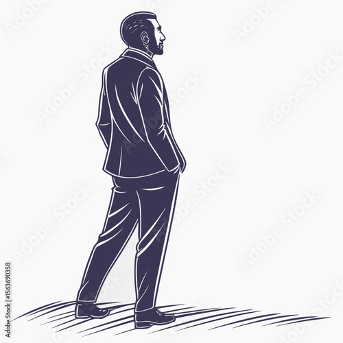 Man in Suit Silhouette Profile View Dark Blue vector