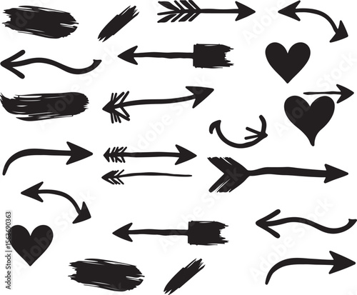 The image contains a variety of hand-drawn style arrows and a couple of hearts in black on a white background.
