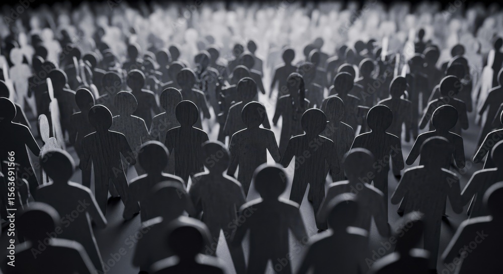 Obraz premium Large crowd of abstract monochromatic stylized figures in a dense formation