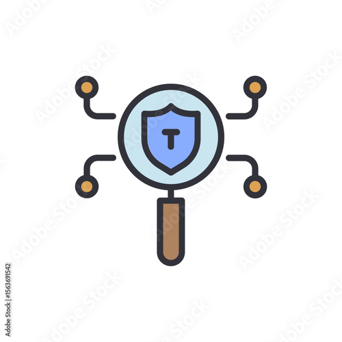 Shield Under Magnifying Glass Representing Protection In Cyberspace