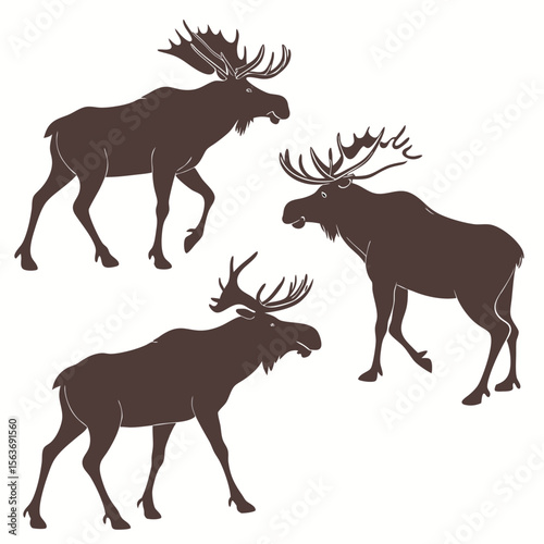 Three Brown Moose Silhouettes Minimalist Design deer