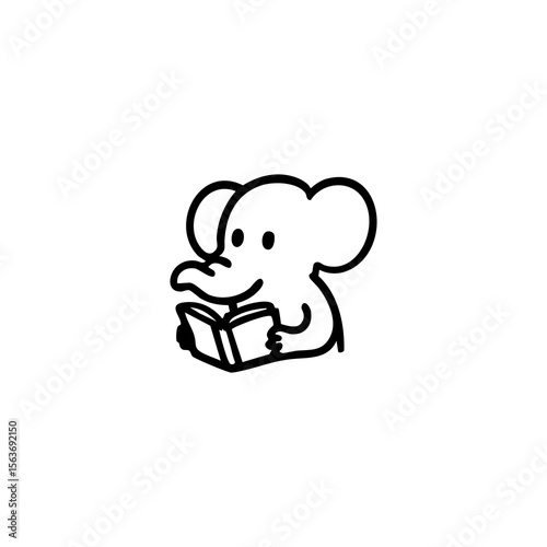 Cute elephant reading a book