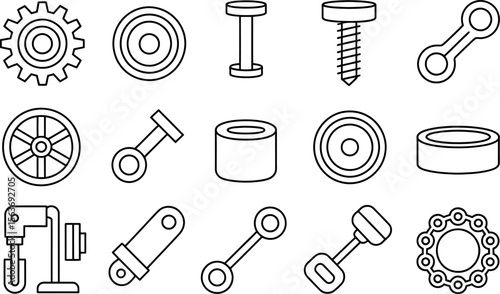 Black and White Mechanical Parts Outline Illustrations