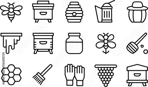 Black and White Beehive and Beekeeping Icon Set honey
