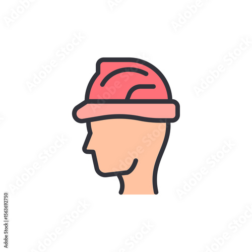 Construction Worker Head Silhouette Wearing Protective Helmet Design