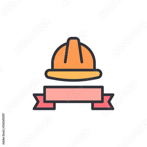 Construction Helmet With Ribbon Banner Ready For Your Text Message