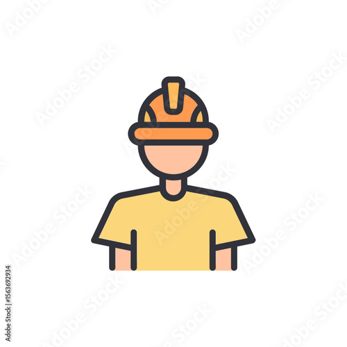 Illustration Of A Construction Worker Wearing An Orange Protective Helmet
