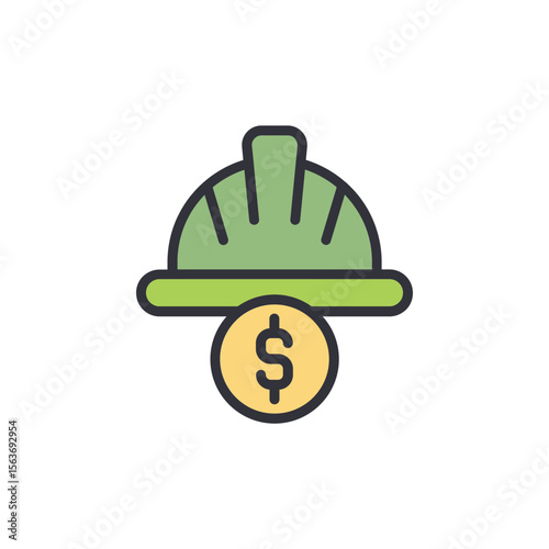 Hard Hat And Dollar Symbol Representing Construction Costs Investment