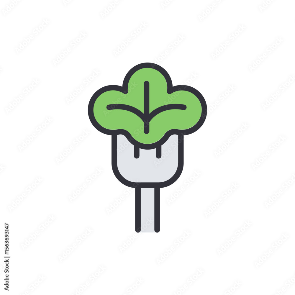 Green Leaf On A Fork Food Icon For Healthy Lifestyle Concept Green Leaf On A Fork Food Icon For Healthy Lifestyle Concept