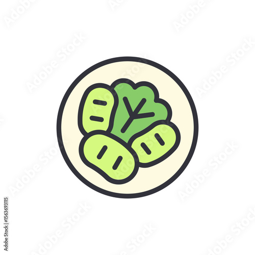 Stylized Illustration Of A Dish Featuring Green Vegetables On Plate