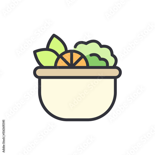 Bowl With Salad And Orange Slice Fresh Meal Concept Vector
