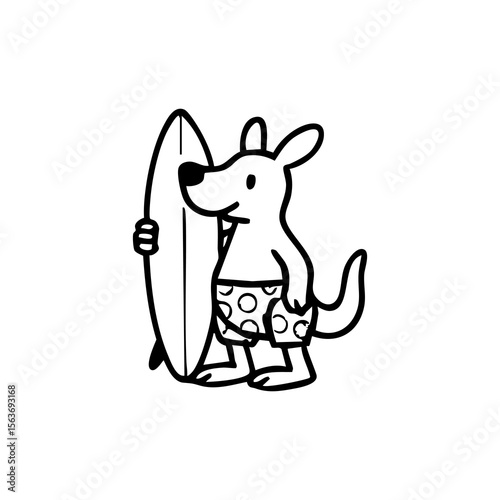 Cute cartoon kangaroo holding a surfboard