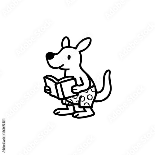 A cartoon kangaroo in shorts holding a book