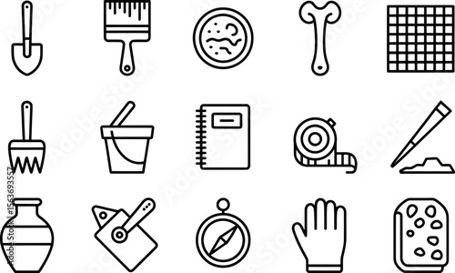 Construction and Gardening Tools Outline Icons Set