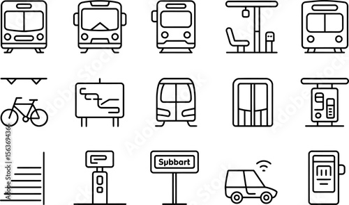 Black and White Public Transportation Icon Set subway