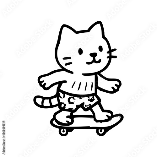 Cute cartoon cat riding a skateboard