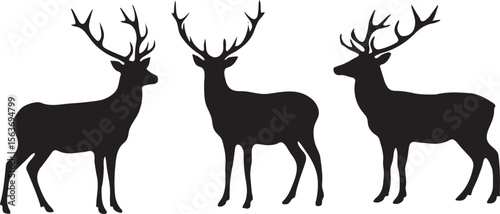 Elegant Deer Silhouettes Three Majestic Stags in Black and White