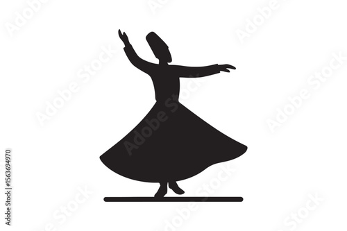sufi whirling icon silhouette vector art illustration on white background