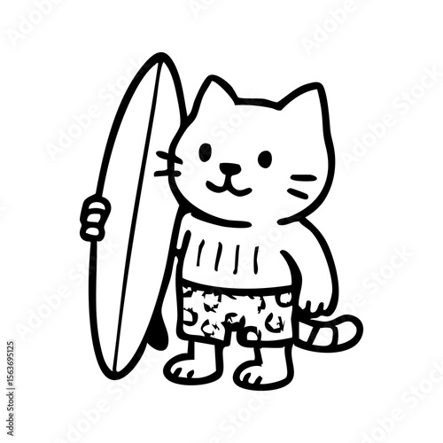 Cartoon cat holding a surfboard