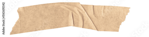 Transparent Background: Realistic Beige Masking Tape Strip, Slightly Wrinkled and Torn, Ideal for Attaching Elements, Craft Projects, and Digital Mockups.

