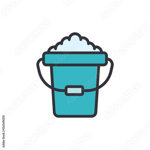 Blue Bucket Filled With Fluffy Cleaning Foam Illustration Isolated