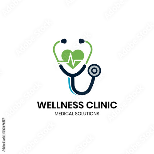 Modern Medical Logo Vector Template with Stethoscope Icon, Heart, and Pulse Line with Elegant Font Style Perfect for Health Clinics, Pharmacies, or Telemedicine Startups