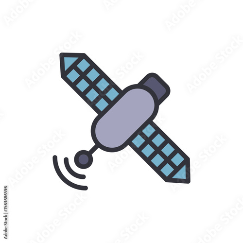 Stylized Satellite Icon With Visible Signal For Telecommunications Theme