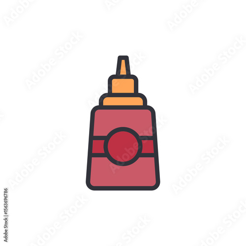 Stylized Illustration Of A Ketchup Bottle On Transparent Background