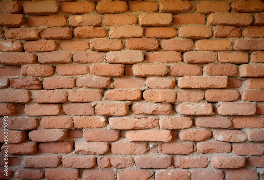 Fototapeta premium Weathered Red Brick Wall with Textured Surface and Mortar Joints.