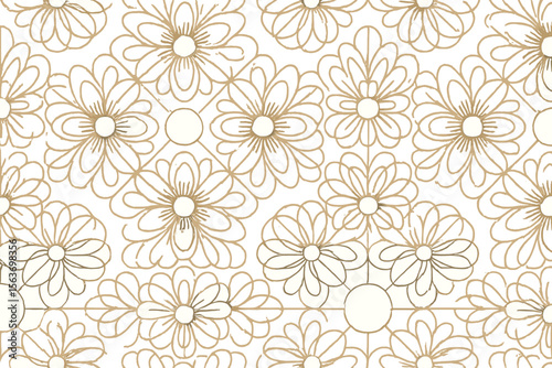 Soft floral pattern with simple outlined flowers on a beige background.