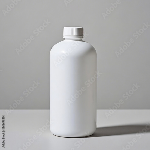 Simple White Bottle on a Clean Background, Minimalist Product Mockup for Healthcare or Beauty, Generic White Bottle for Product Presentation, White Bottle Stock Photo