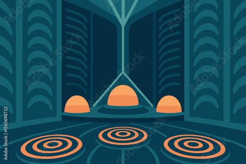 Futuristic sci-fi control room with glowing platforms and domes