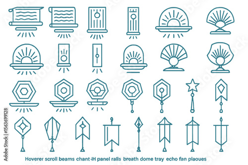 Futuristic UI icons set with glowing geometric and hover designs
