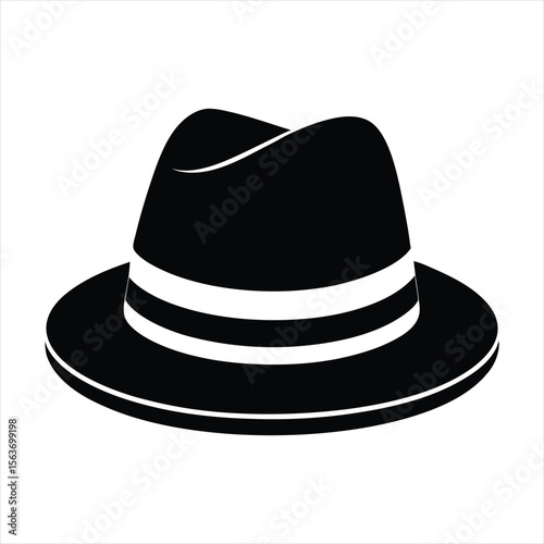 Black Fedora Hat Icon Vector – Classic Stylish Headwear Silhouette Clipart

