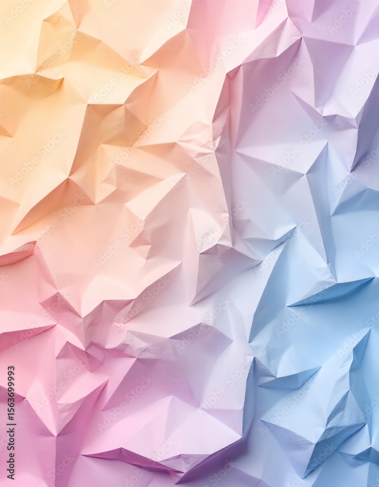 Naklejka premium A vibrant and abstract background featuring a crumpled paper texture with a beautiful gradient of pastel colors, including soft blues, pinks, oranges, and purples